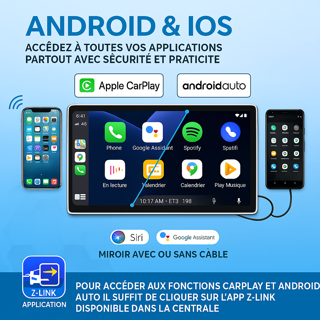 Multimédia 13'' Android CarPlay & iOS 6Go 128Go Commande Vocale Sans Fil – Black Friday Style BYD Rotatif + Caméra de Recul Offerte
