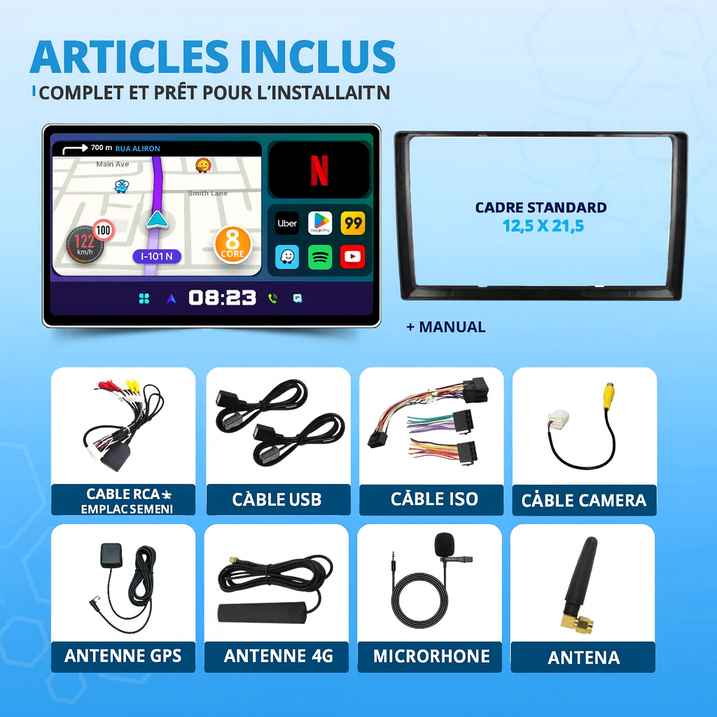 Multimédia 13'' Android CarPlay & iOS 6Go 128Go Commande Vocale Sans Fil – Black Friday Style BYD Rotatif + Caméra de Recul Offerte